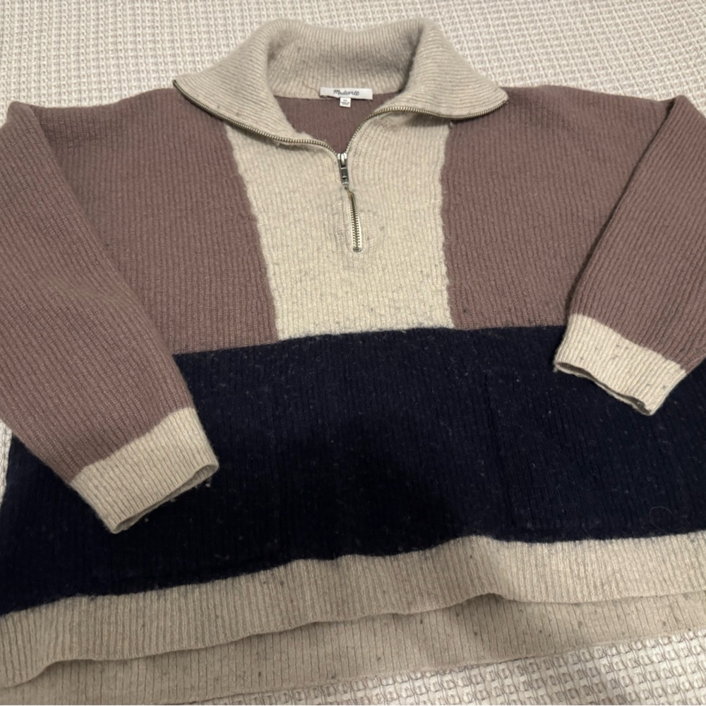 Madewell Purple, Navy, and Cream Zip Up Sweater